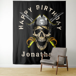 Ahoi Piratenschädel Hintergrundkulisse Wandteppich