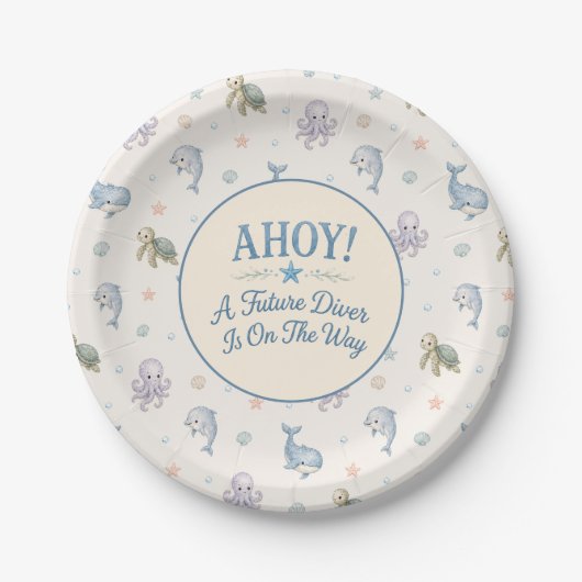 AHOJ! Future Diver Baby Shower Pappteller (Vorderseite)