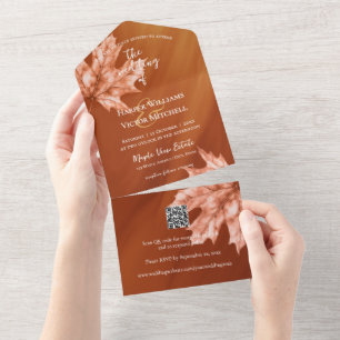 Ahorn-Blätter Akzent verbrannten Orangencode QR All In One Einladung
