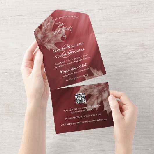 Ahorn-Blätter Akzent-Verlauf QR-Code All In One Einladung (Abreißtisch)