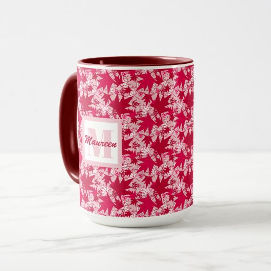 Ahorn-Blätter auf rosa Hintergrund Tasse (Vorderseite Links)