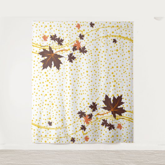 Ahorn-Blätter, braune und gelbe Polka-Punkte Wandteppich (Vorderseite)