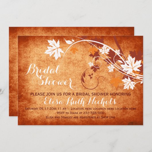 Ahorn-Blätter Brautparty für orangefarbene Hochzei Einladung (Vorne/Hinten)