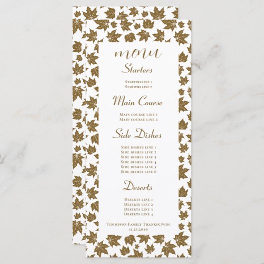 Ahorn-Blätter Dankbarer Erntedank Brunch Abendesse Menükarte (Vorne/Hinten)