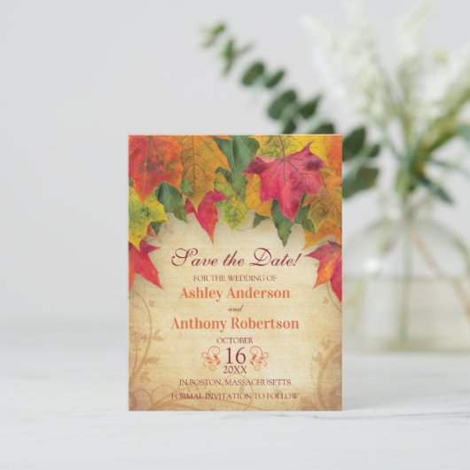 Ahorn-Blätter, die den Herbst des Datums sichern Save The Date (Stehend Vorderseite)