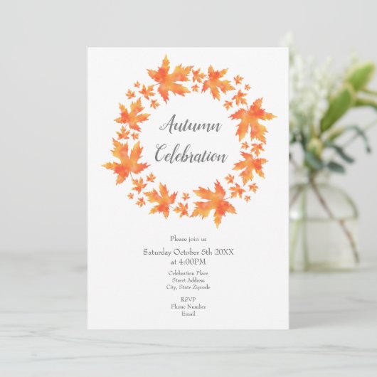 Ahorn-Blätter für Wasserfarben Wreath Einladung (Stehend Vorderseite)