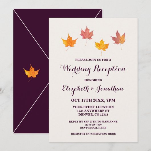 Ahorn-Blätter Hochzeit im Herbst Empfang Einladung (Vorne/Hinten)