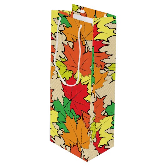 Ahorn-Blätter I Geschenktüte Für Weinflaschen (Vorderseite Schrägansicht)