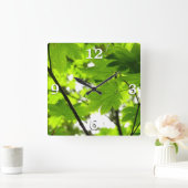 Ahorn-Blätter mit Regentropfen Quadratische Wanduhr (Zuhause)