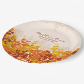 Ahorn-Blätter Orange & Terracotta Herbsthochzeit Pappteller (Schrägansicht)