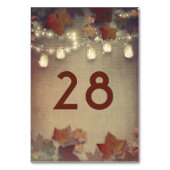 Ahorn Blätter und Mason Jar Lights Rustikaler Fall Tischnummer (Vorderseite)