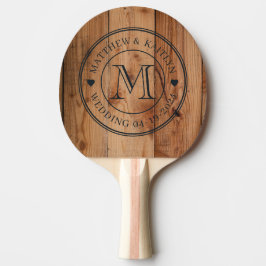 Ahorn-Rauhschnitt-Hochzeitsmonogramm-Herz Tischtennis Schläger