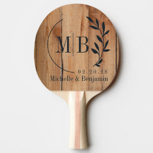 Ahorn-Rohschnitt-Blatt-Hochzeits-Monogramm Tischtennis Schläger