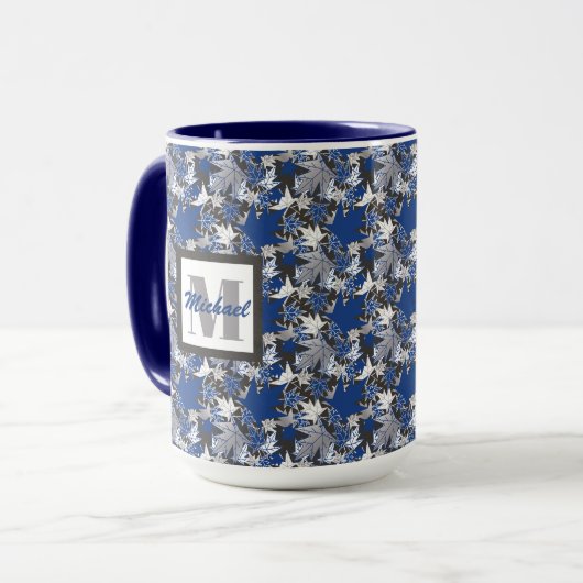 Ahorn Verlasse Blau auf einer kohlebasierten Hinte Tasse (Vorderseite Links)