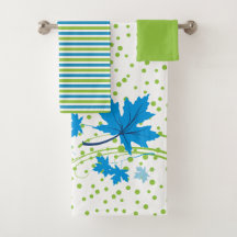 Ahorn verlasse blaues und grünes Badetuch Set