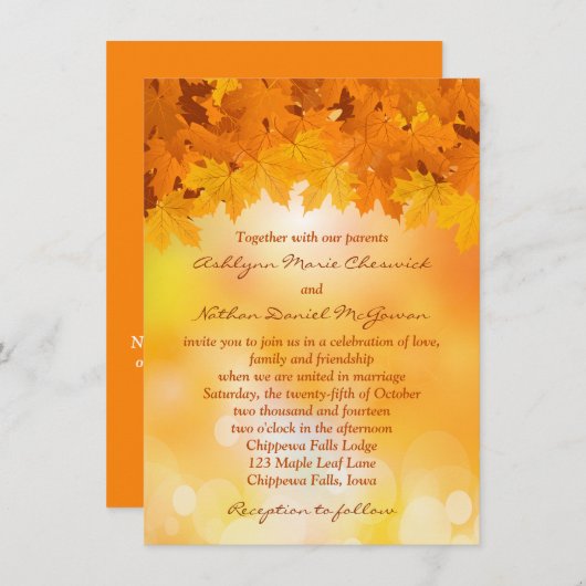 Ahorn verlässt Herbstsplendor-Hochzeits-Einladung Einladung (Vorne/Hinten)