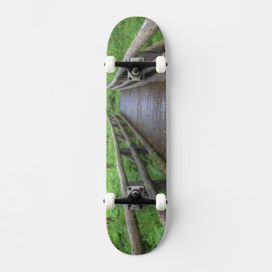 Ahornbahn mit Holzbrücke, Farne und Skateboard (Vorderseite)