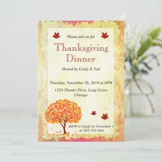 Ahornbaum-Erntedank Einladung (Stehend Vorderseite)