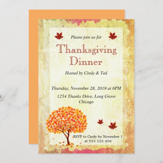 Ahornbaum-Erntedank Einladung (Vorne/Hinten)