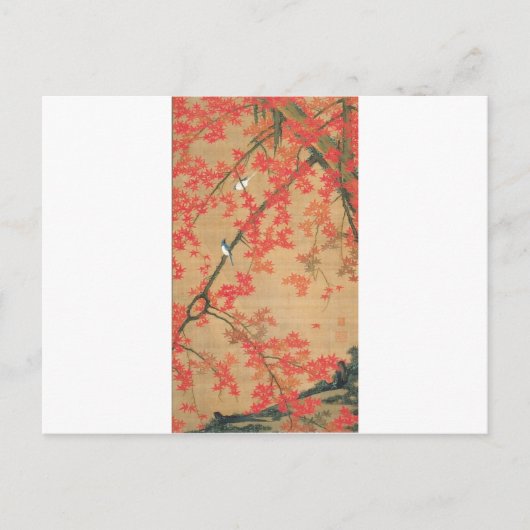 Ahornbaum und kleine Vögel von Ito Jakuchu Postkarte (Vorderseite)
