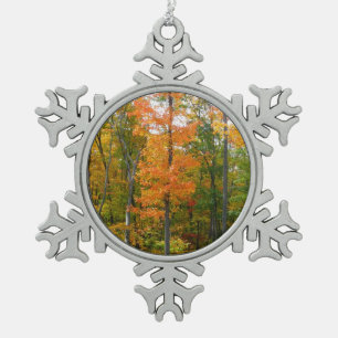 Ahornbäume im Herbst - Naturfotografie Schneeflocken Zinn-Ornament
