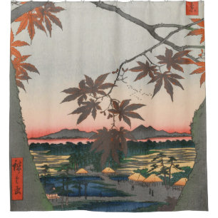 Ahornbaume im Herbst Schrein Vintag Ukiyo-e Japan Duschvorhang