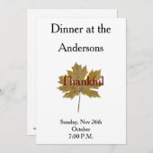 Ahornblatt dankbar Herbstfarben Aquarelldinner Einladung (Vorne/Hinten)