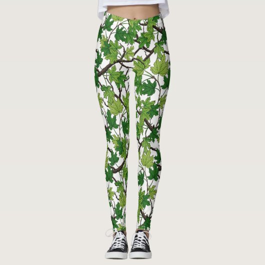 Ahornblätter auf Weiß Leggings (Vorderseite)