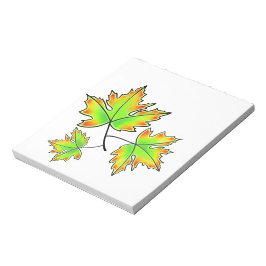 Ahornleaf, botanisch, rot-orangefarbene grüne Blät Notizblock (Rotiert)