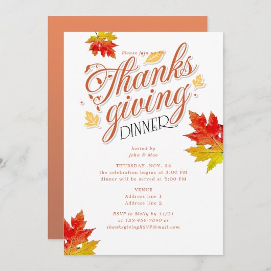 Ahornleaf Burnt Orange Erntedank Abendessen Party Einladung (Vorne/Hinten)