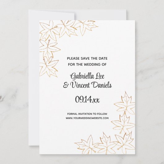 Ahornleaf-Edge-Hochzeit im Herbst Save the Date (Vorderseite)