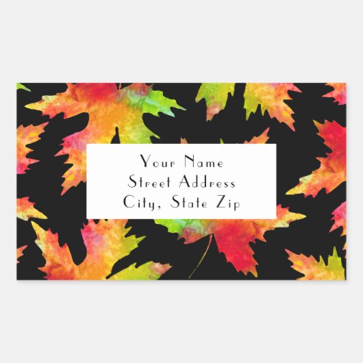 Ahornleaf-Muster 2 Schwarze Hintergrundetiketten Rechteckiger Aufkleber (Vorderseite)