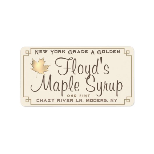 Ahornsirup-Adressetikett mit Goldleaf auf Elfenbei Adressaufkleber (Vorne)