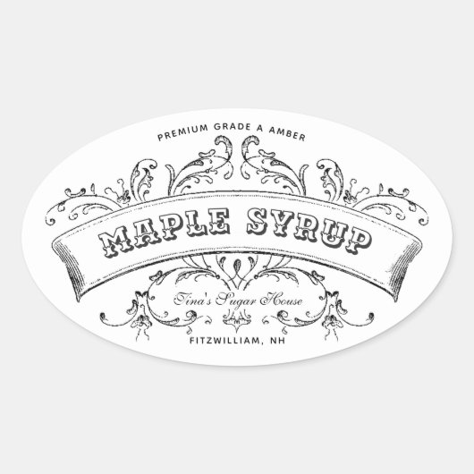 Ahornsirup Alt modische Scroll bearbeitbares Etike Ovaler Aufkleber (Vorderseite)
