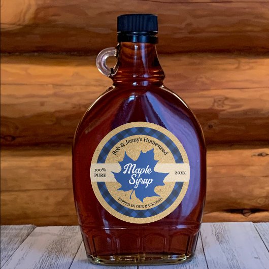 Ahornsirup Blue Leaf Buffalo Kariert Kraft Runder Aufkleber