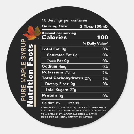 Ahornsirup Editable Nutrition Facts Label Runder Aufkleber (Vorderseite)