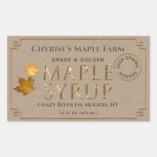 Ahornsirup-Etikett mit Blätter und Datum Rechteckiger Aufkleber (Vorderseite)