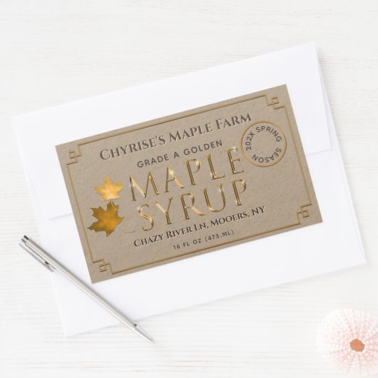 Ahornsirup-Etikett mit Blätter und Datum Rechteckiger Aufkleber (Umschlag)