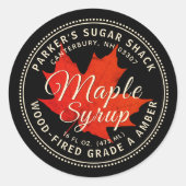 Ahornsirup-Etikett mit holzbefeuerten Ahornblätter Runder Aufkleber (Vorderseite)