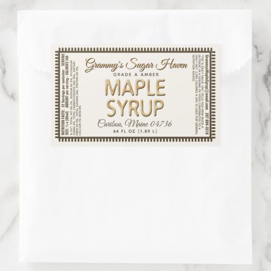Ahornsirup-Etikett mit Nährwertangaben Elfenbein Rechteckiger Aufkleber (Tasche)