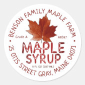Ahornsirup-Etikett mit rotem Ahornleaf Runder Aufkleber (Vorderseite)