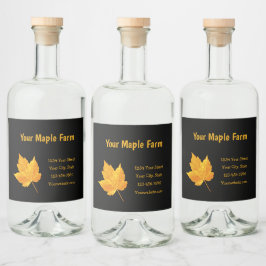Ahornsirup Farm Gold Gelb Schwarzes Land Rustikal Alkoholflaschenetikett