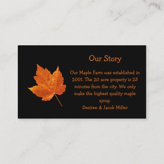 Ahornsirup Farm Orange Black Country Rustikal Visitenkarte (Rückseite)