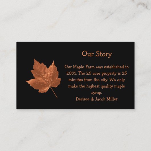 Ahornsirup Farm Rustikales braunes schwarzes Land Visitenkarte (Rückseite)