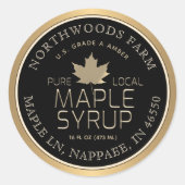 Ahornsirup Gold Leaf Custom Black Gold Border Runder Aufkleber (Vorderseite)