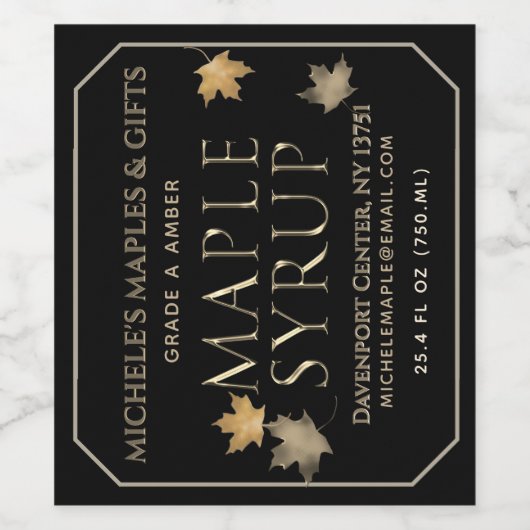Ahornsirup, Gold und Schwarz (3,5" x 4") Weinetikett (Einzelnes Label)