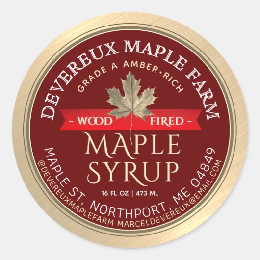 Ahornsirup Holzfeuer Red Banner Gold Leaf Clas Runder Aufkleber (Vorderseite)