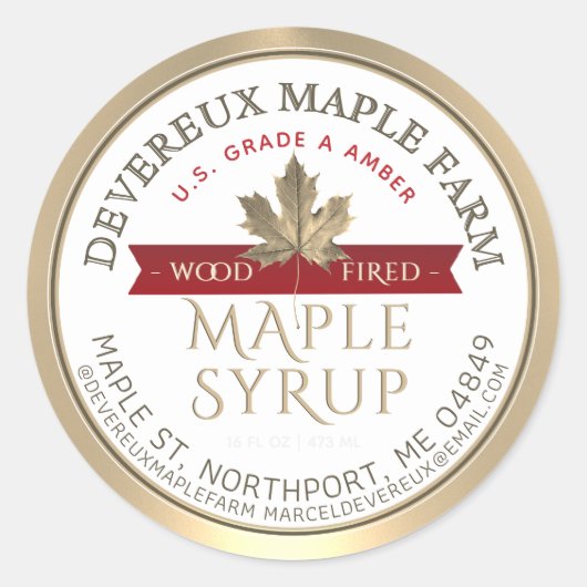 Ahornsirup Holzfeuer Red Banner Gold Leaf Runder Aufkleber (Vorderseite)