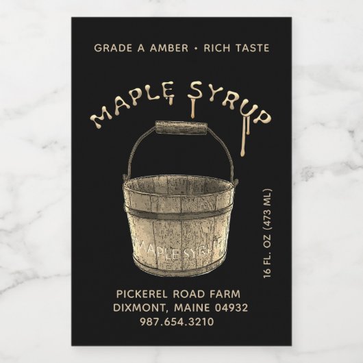 Ahornsirup-Lebensmitteletikett Schwarz & Gold Lebensmitteletikett (Einzelnes Label)