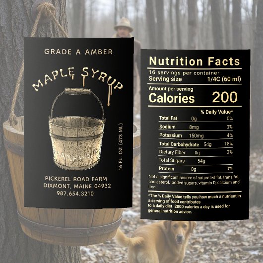Ahornsirup-Lebensmitteletikett Schwarz & Gold Lebensmitteletikett